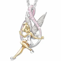 pink flower fairy necklace for women girl cute angel wings love heart believe crystal elf pendant necklace jewelry