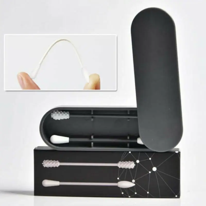 

Reusable Silicone Cotton Swab Double Tips Ear Cleaning Makeup Sticks Portable