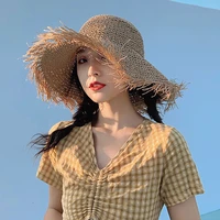 ht3018 new spring summer sun hat women big brim crochet straw hat ladies solid beach hat breathable floppy panama wide brim hat