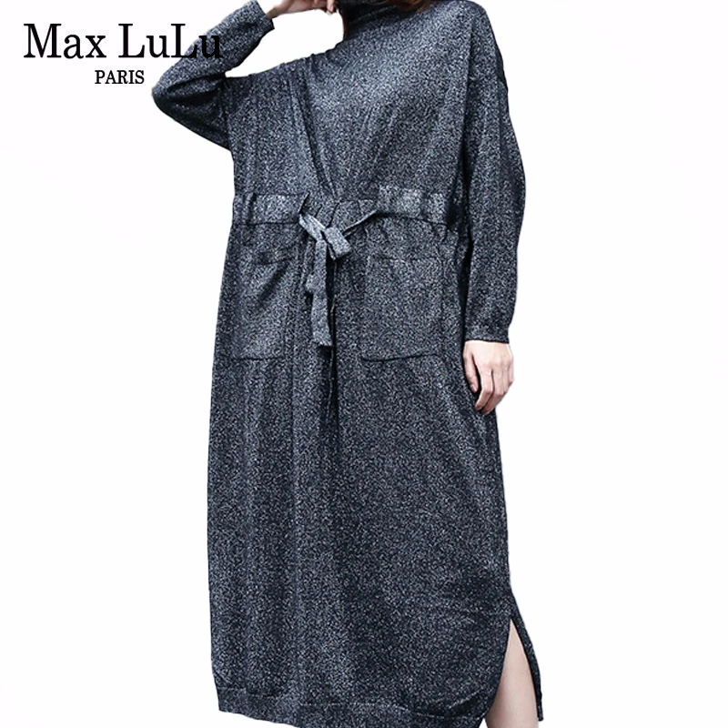 Max LuLu/ Осенняя уличная одежда в Корейском стиле, женские винтажные длинные платья с высоким воротником, женские вечерние платья, свободная одежда больших размеров