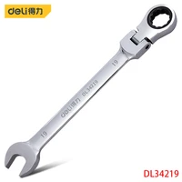 deli dl34219 movable head combination wrench specification 19mm ratchet wrenchchrome vanadium steel material hand tools polished
