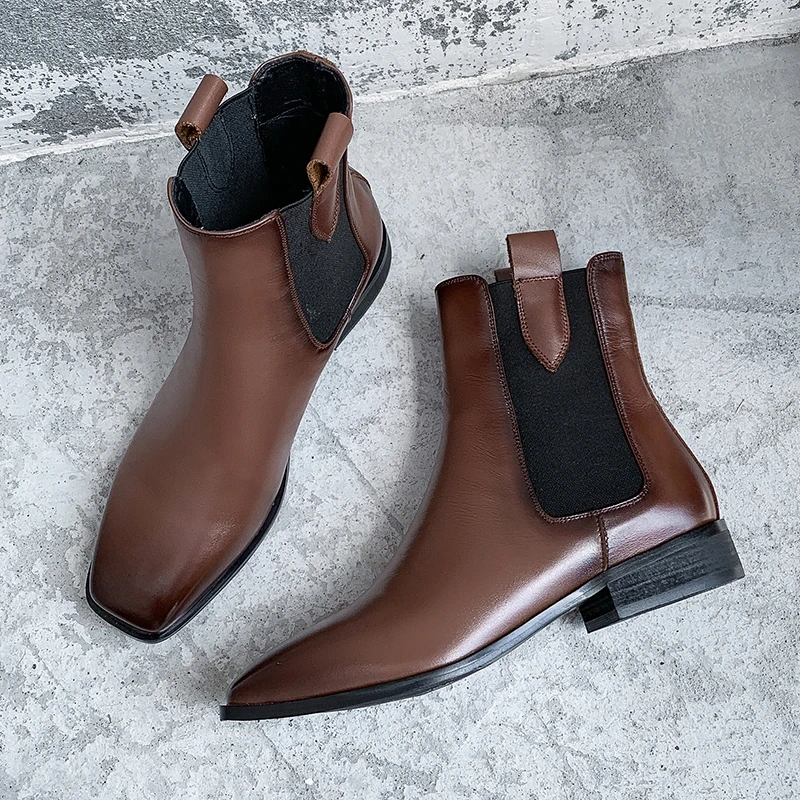 

2020 New Burgundy Bootie Best Genuine Chelsea boots Platform Female Marten Leather Low Heel Ankle Boots Oxfords Shoe for Women