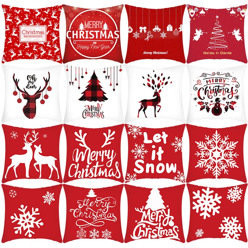 

Christmas Pillow Cover 18X18 Inches Red and Black Buffalo Lattice Plaid Decorative Cushion Cover Xmas Snowman Printed Pillowcase