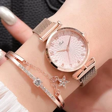 Relojes de cuarzo de pulsera de lujo para mujer, reloj magnético deportivo, vestido de pulsera, esfera rosa, femenino