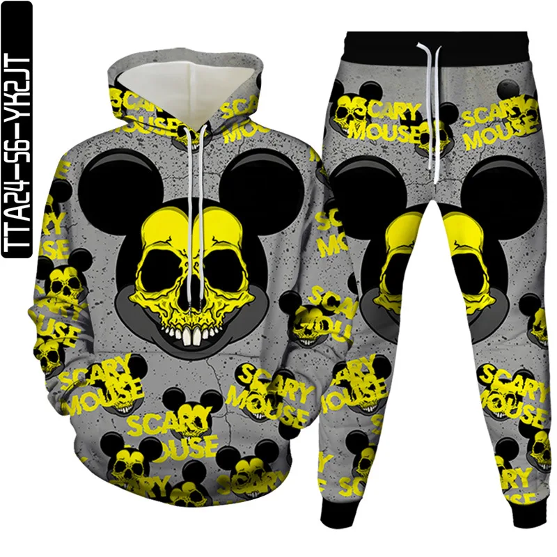 Демисезонный пуловер с длинным рукавом и 3D принтом Микки Мауса|Мужские толстовки