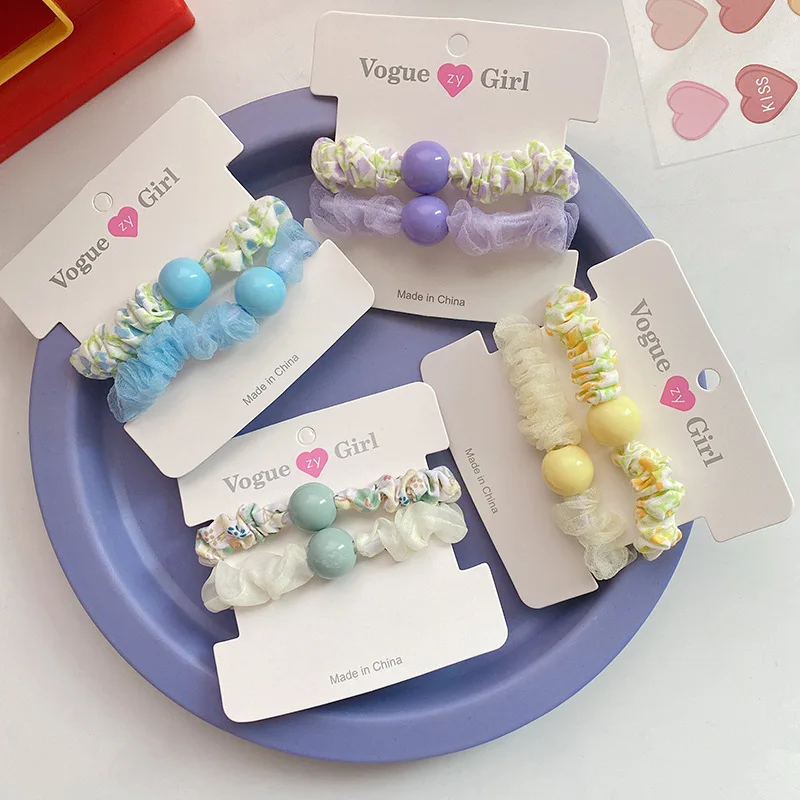 

2 Pcs New Sweet Girl Simple Fresh Floral Fabric Hair Rope Fashion Korean Children's Yarn Rubber Band Hair Accessories Ponytail