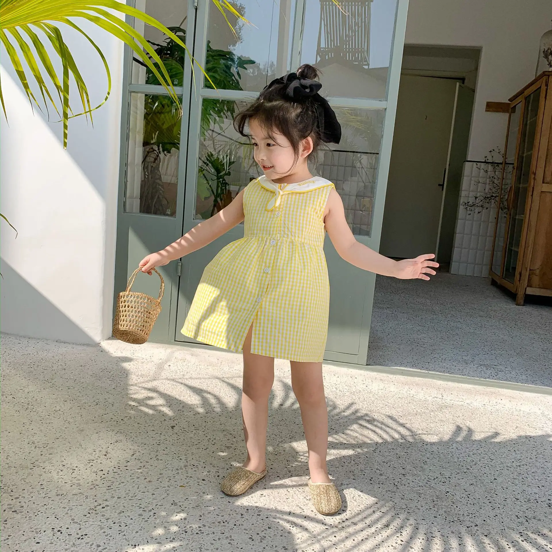 Летнее Новое поступление 2020 милое клетчатое Хлопковое платье в Корейском стиле