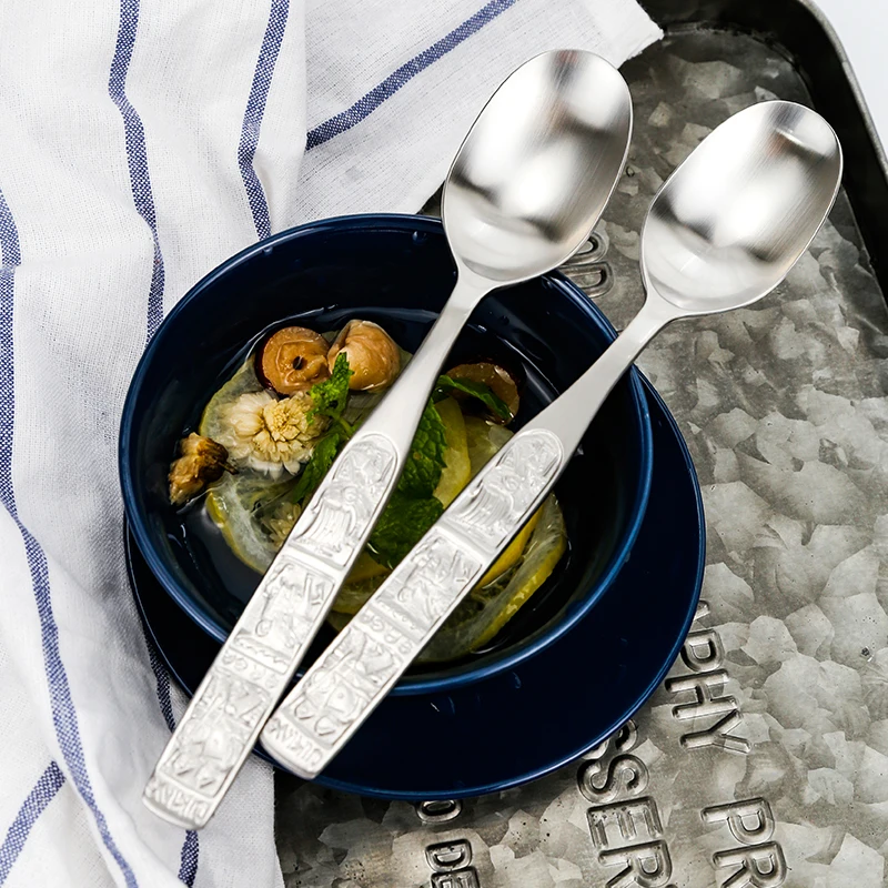 Ложка для еды из нержавеющей стали с тиснением в стиле ретро|Ложки| |