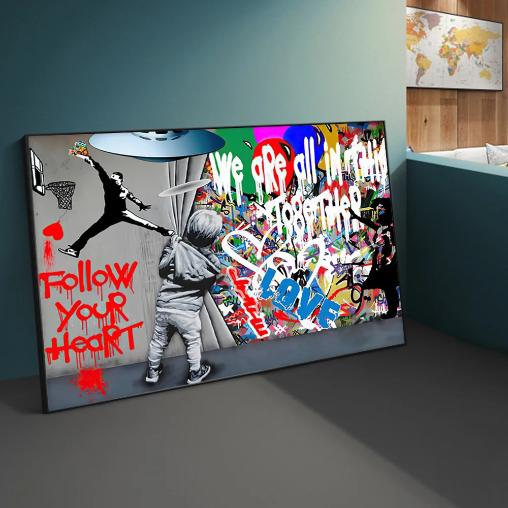 

Abstract Banksy Kids Love Graffiti Street Art Prints Wall Painting On The Canvas Poster Decor Mural Picture For Living Room