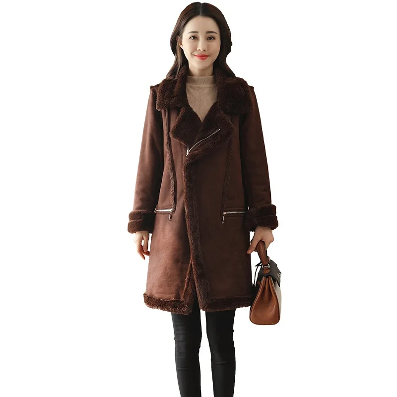 

Cotton padded women's middle and long style Korean version 2020 new winter coat deerskin cashmere Lamb Fur thickened