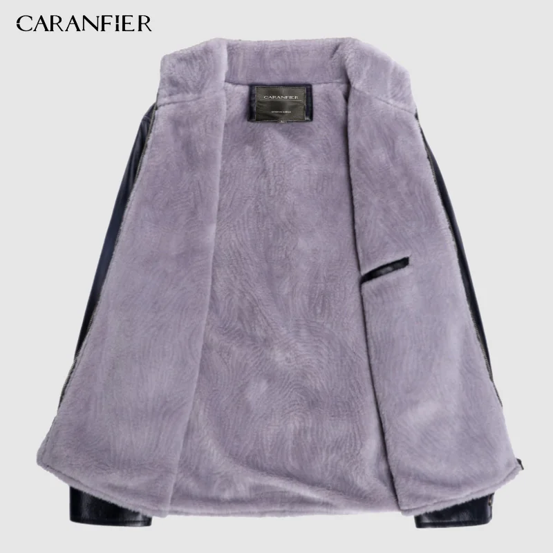 CARANFIER новая зимняя мотоциклетная мужская кожаная куртка плюс бархатная ветровка