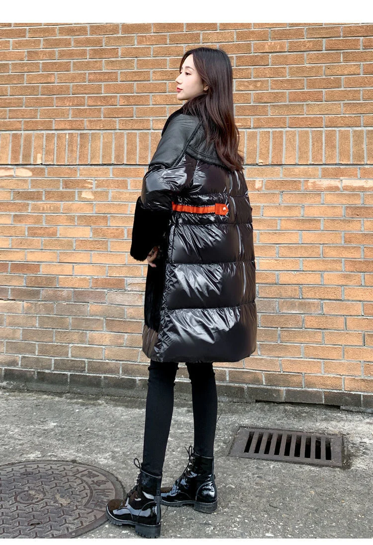 2021 New Winter Fashion Women Medium Long Splicing Contrast Black Bright White Down Coat Duck Ladies Puffer Jackets Harajuku enlarge
