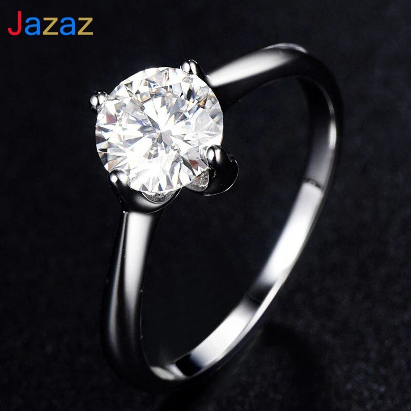

Jazaz 1 Carat Moissanite Spark Engagement Rings For Women 100% 925 Sterling Silver Top Quality Wedding Bridal Jewelry Gift B0608