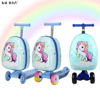 cartoon scooter suitcase kids travel luggage on wheels ride childrens carry on trolley luggage bag gift skateboard case lazy