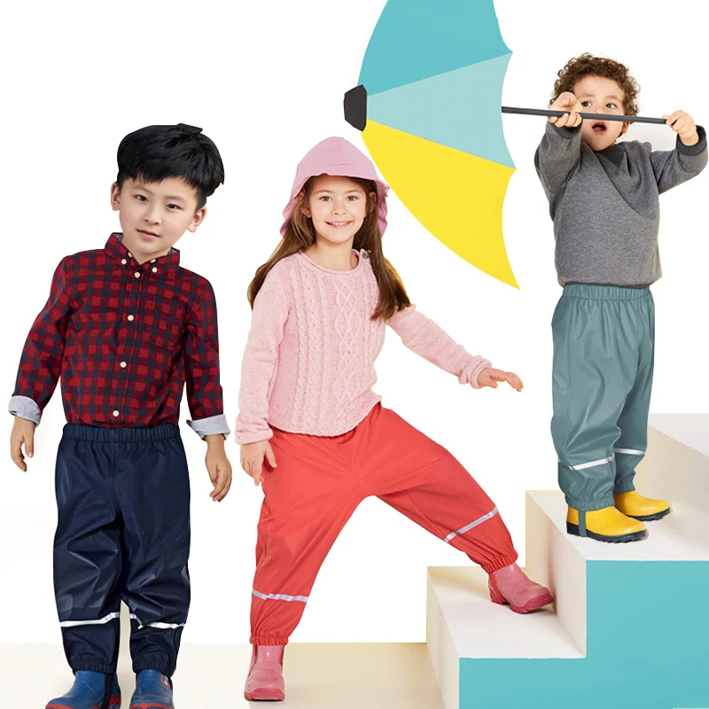 

Fleece Warm Baby Girls Rain Pants PU Waterproof Boy Trousers Sport Velvet Children Tights Outdoor Winter Thermal Kids Clothes