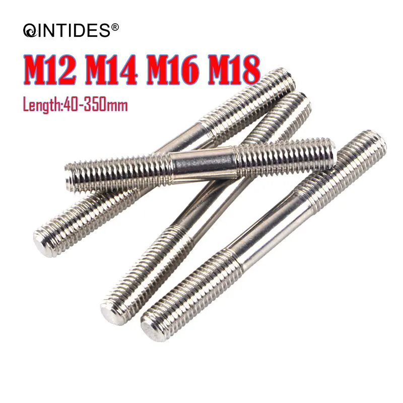 

QINTIDES M12 M14 M16 M18 двухсторонние шпильки (зажимного типа) 304 Изометрические двойные болты из нержавеющей стали
