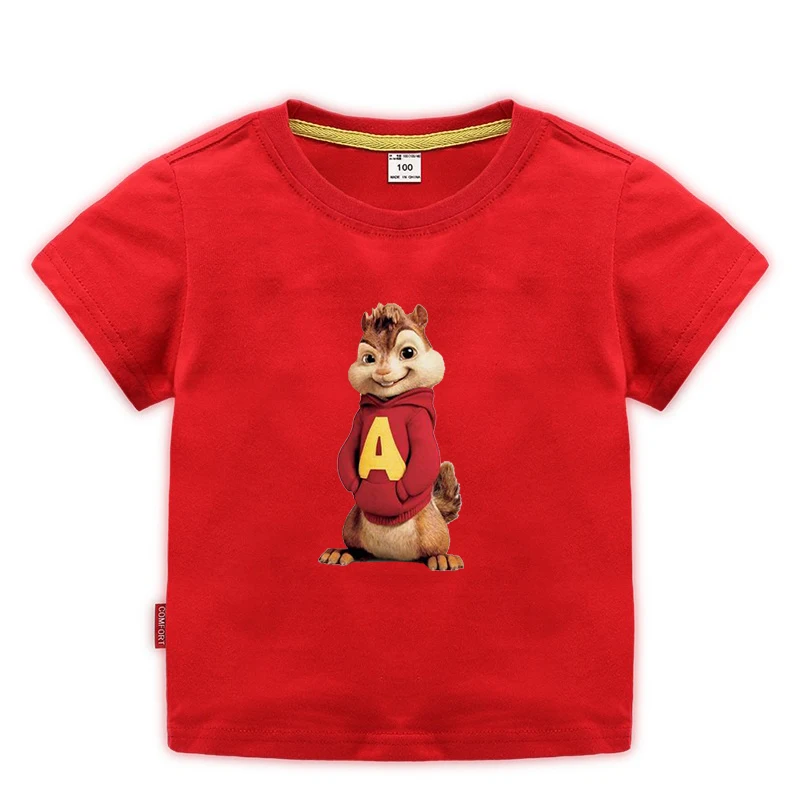 

Summer Short Sleeved Cotton T shirts Alvin and The Chipmunk Children's T-shirt Red Tops Cotton Boys Girls Tee 2-10 Years