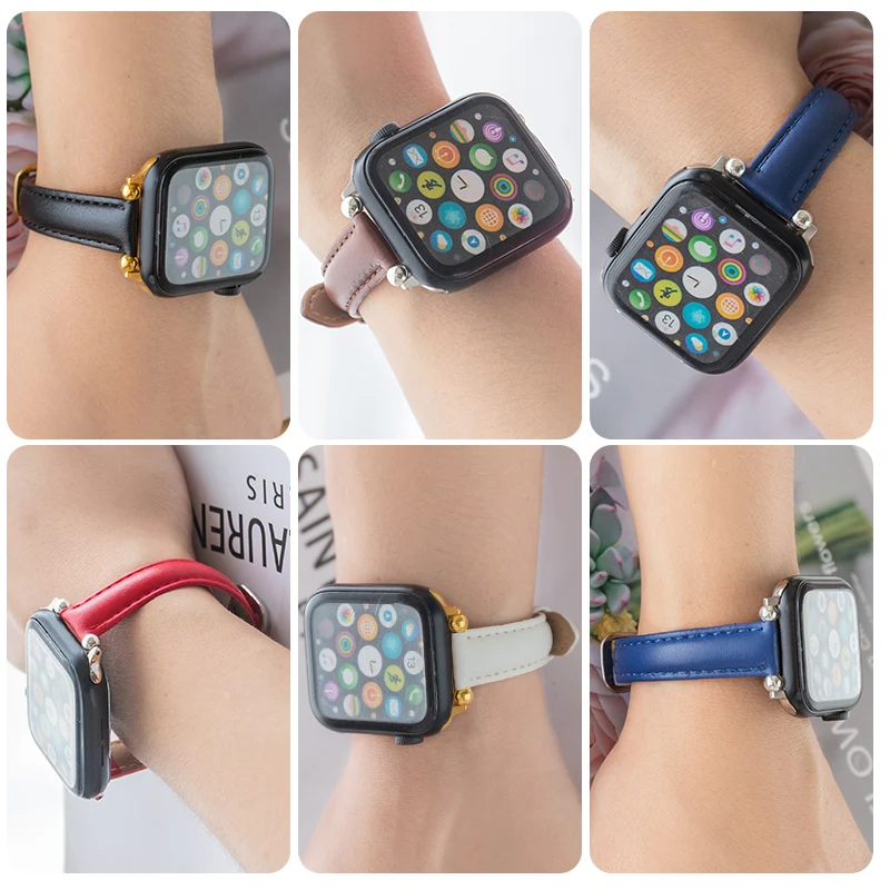 Новинка Apple Watch с пряжкой из телячьей кожи для series 1/2/3/4/5/6 38/40 42/44 мм Цвет: черный