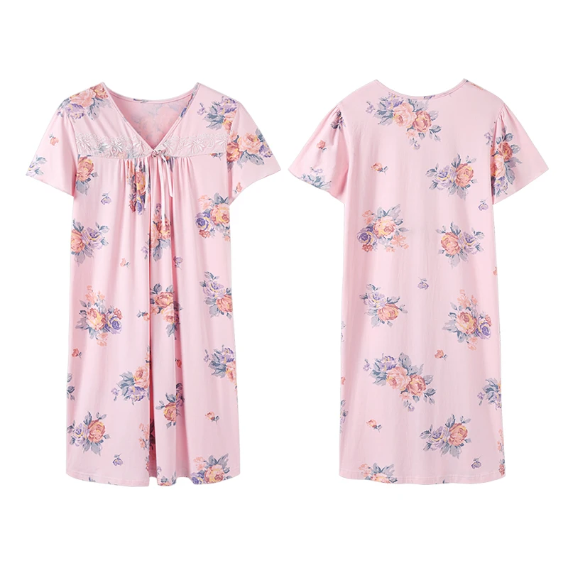 Ночная рубашка с коротким рукавом и v-образным вырезом ночная домашняя одежда