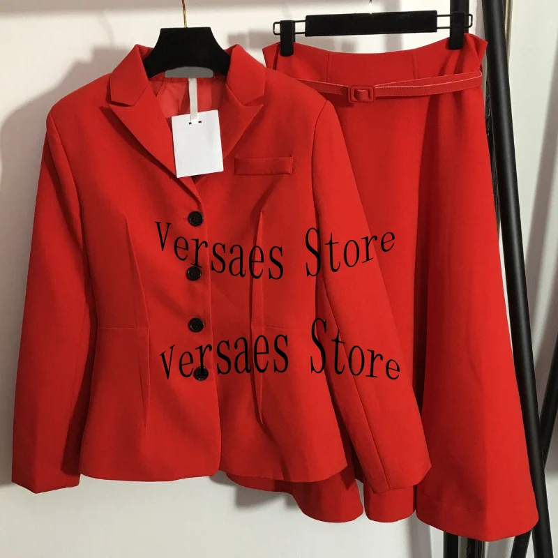 

luxury design fashion women's single breasted slim fitting long sleeve suit coat + high waist large swing skirt temperament suit