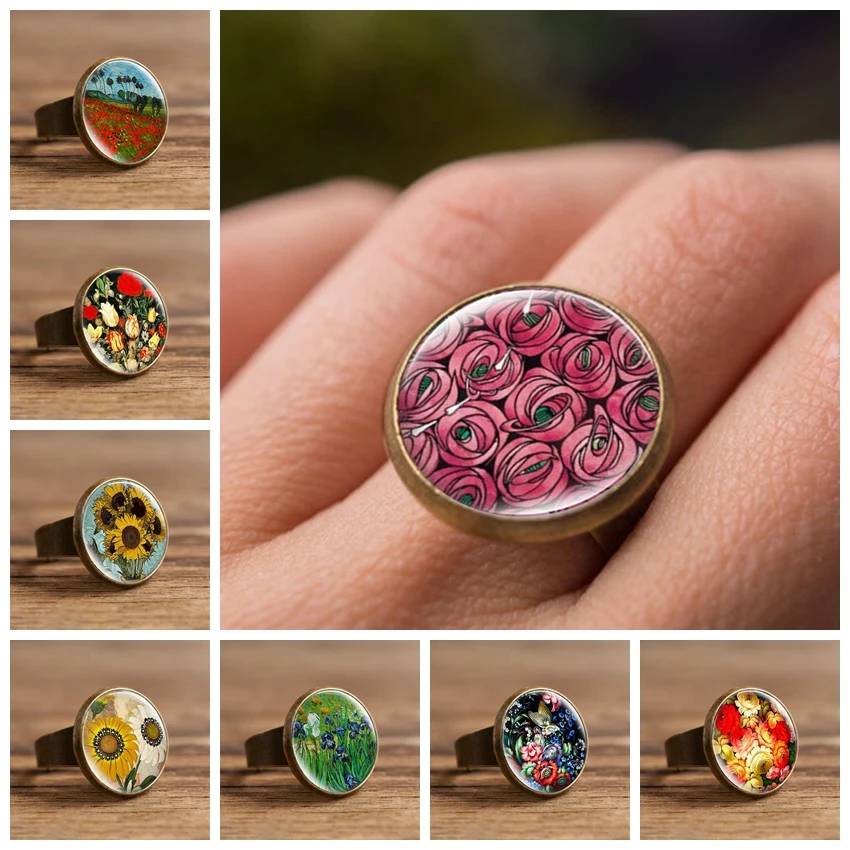 Женское регулируемое кольцо с розовыми розами романтичные стеклянные кольца