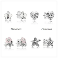 authentic 925 sterling silver earring mix enamel poetic blooms with crystal studs earrings for women wedding fashion jewelry