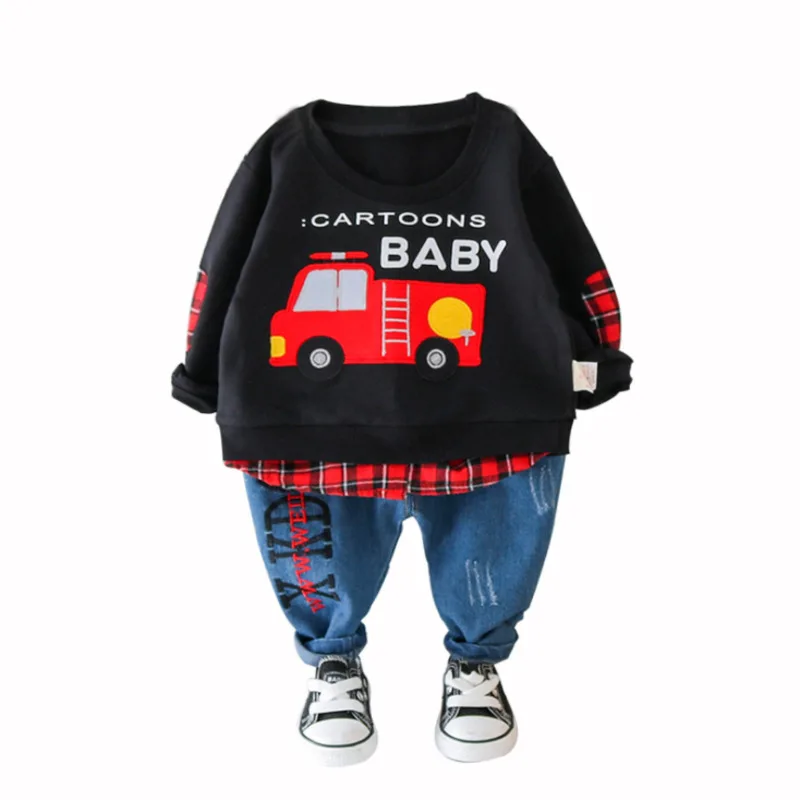 Spring New Baby Boys Girls Casual Clothes Kids Cartoon T-Shirt Jeans 2Pcs/Set Infant Cotton Clothing Children Fashion Tracksuits | Детская