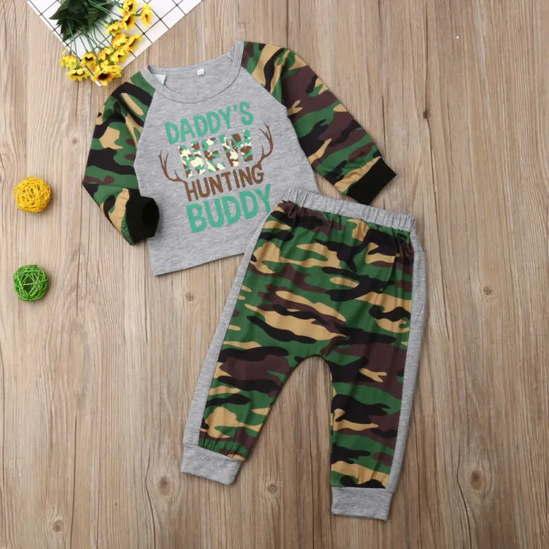 Модная одежда для маленьких мальчиков камуфляжные топы с длинными рукавами