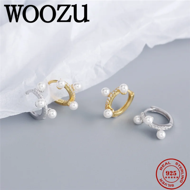 WOOZU Новое поступление модные Pave Цирконий геометрический жемчуг серьги кольца для