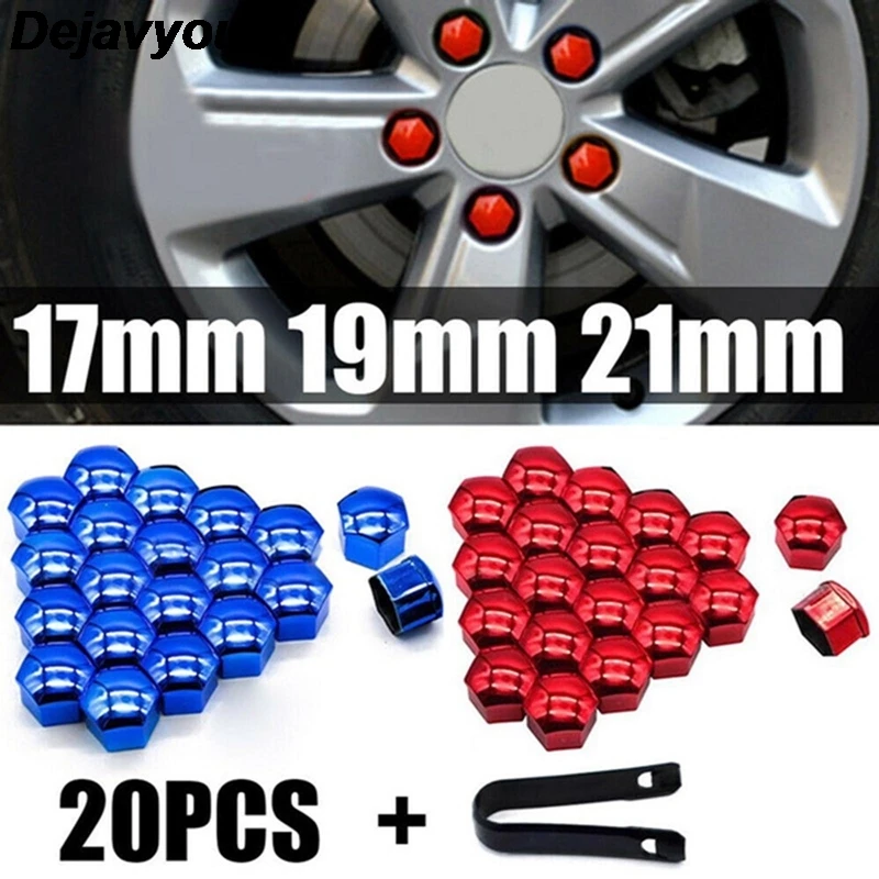 

20pcs 17/19/21mm Car Hub Screw Cap Wheel Nut Cap Bolt Rim Nut + Removal Tool 5 Color Automobile Repair Tools New High Quality