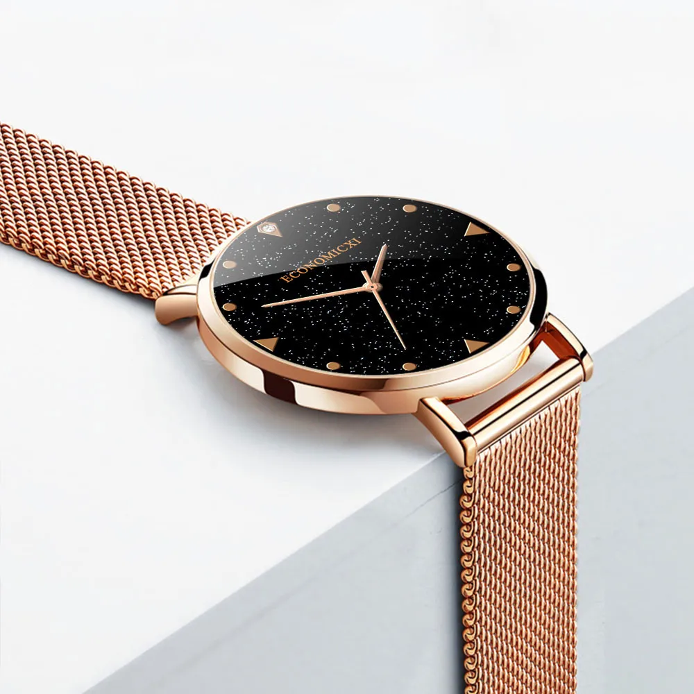 Женские Аналоговые кварцевые часы с сетчатым браслетом из нержавеющей