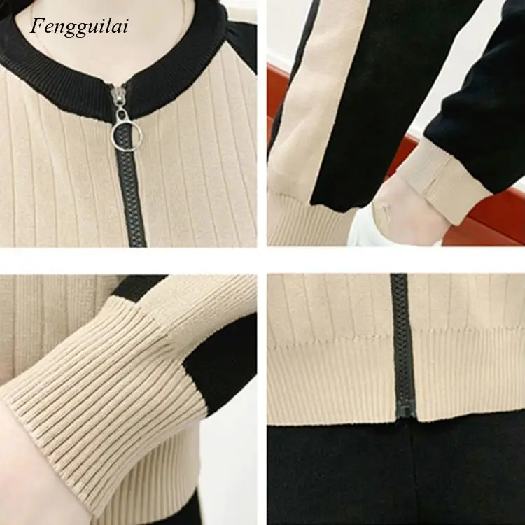

Women O-neck splicing Suit and sets Autumn winter styled casual tops and long pants girls loose costumes sets