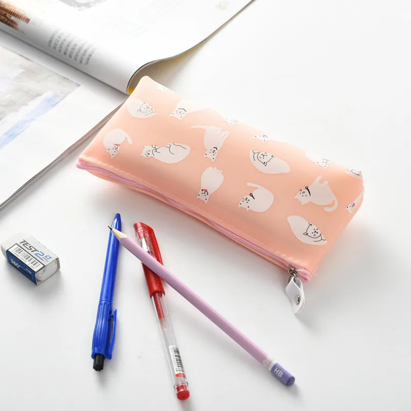 Силиконовый чехол для карандашей с милым котом Kawaii Girl PencilsBags прочный большой емкости школьные принадлежности канцелярские принадлежности для хранения ручек