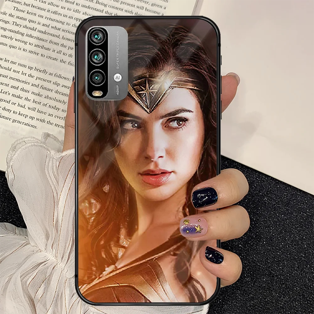 

Wonder Super Woman Phone Tempered Glass Case Cover For Xiaomi Redmi note k 7 8 9 10 30 40 A C T S Pro 3D Silicone Hoesjes Black