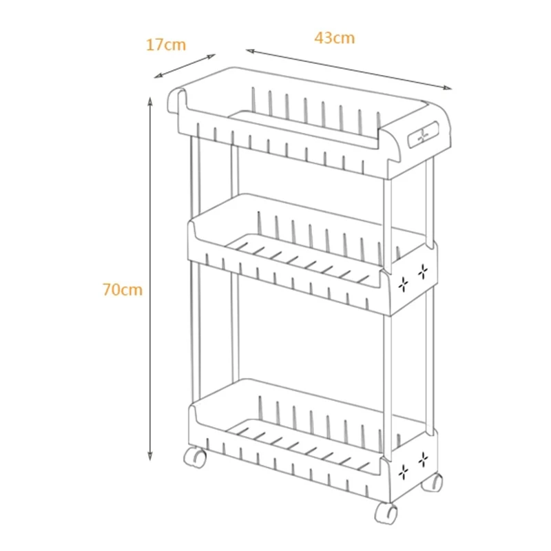 3 яруса кружевных тонкий тележка для хранения мобильный стеллаж пластиковая