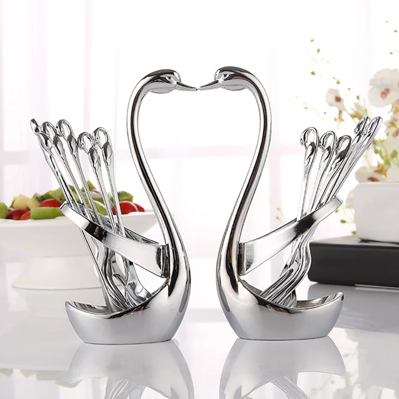 Набор серебристых столовых приборов для свадебного торта десерта в форме лебедя