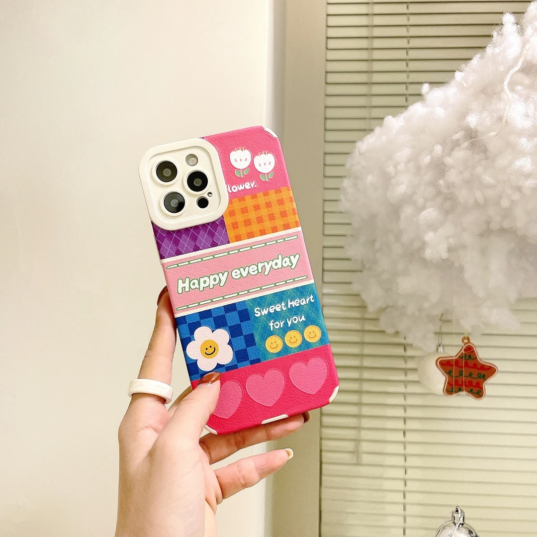 

Мультяшный цветок клетчатый фон для iPhone 7P11 12 13 11Promax 12Promax 13Promax XS MAX XR противоударный чехол