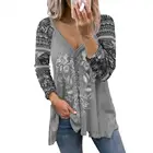 Женская блузка с длинным рукавом, V-образным вырезом и принтом