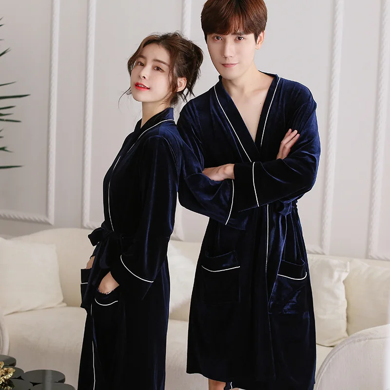 

Autumn Winter Couple Nightgown Velvet Sleepwear Robe Ladies European American Style Fashion Spać Topy Bathrobe Female Homewear