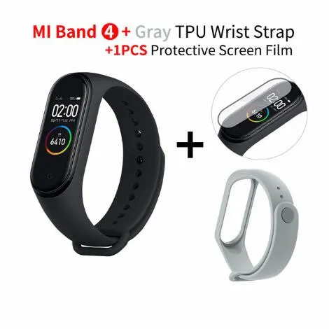 add gray strap film Xiaomi mi Band 4 Smart mi band 3 Цвета экран браслет пульсометр фитнес музыка Bluetooth 50 м водонепроницаемый бандаж 4 - Цвет: add gray strap film