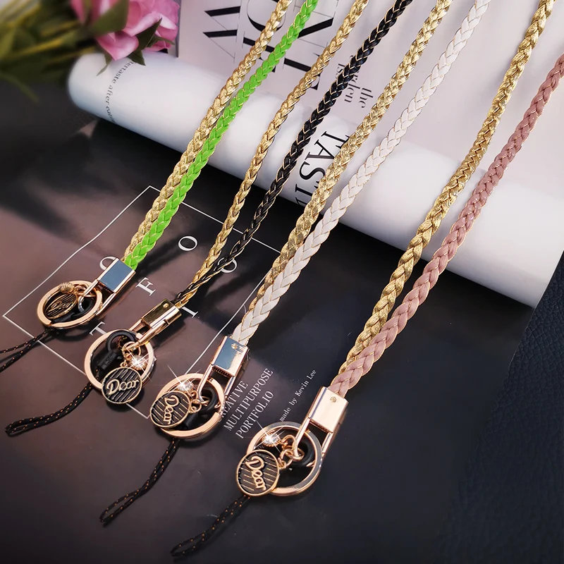 

Mobile phone lanyard women's hanging neck creative small fragrant leather lanyard mobile phone case anti-lost sling hand-woven