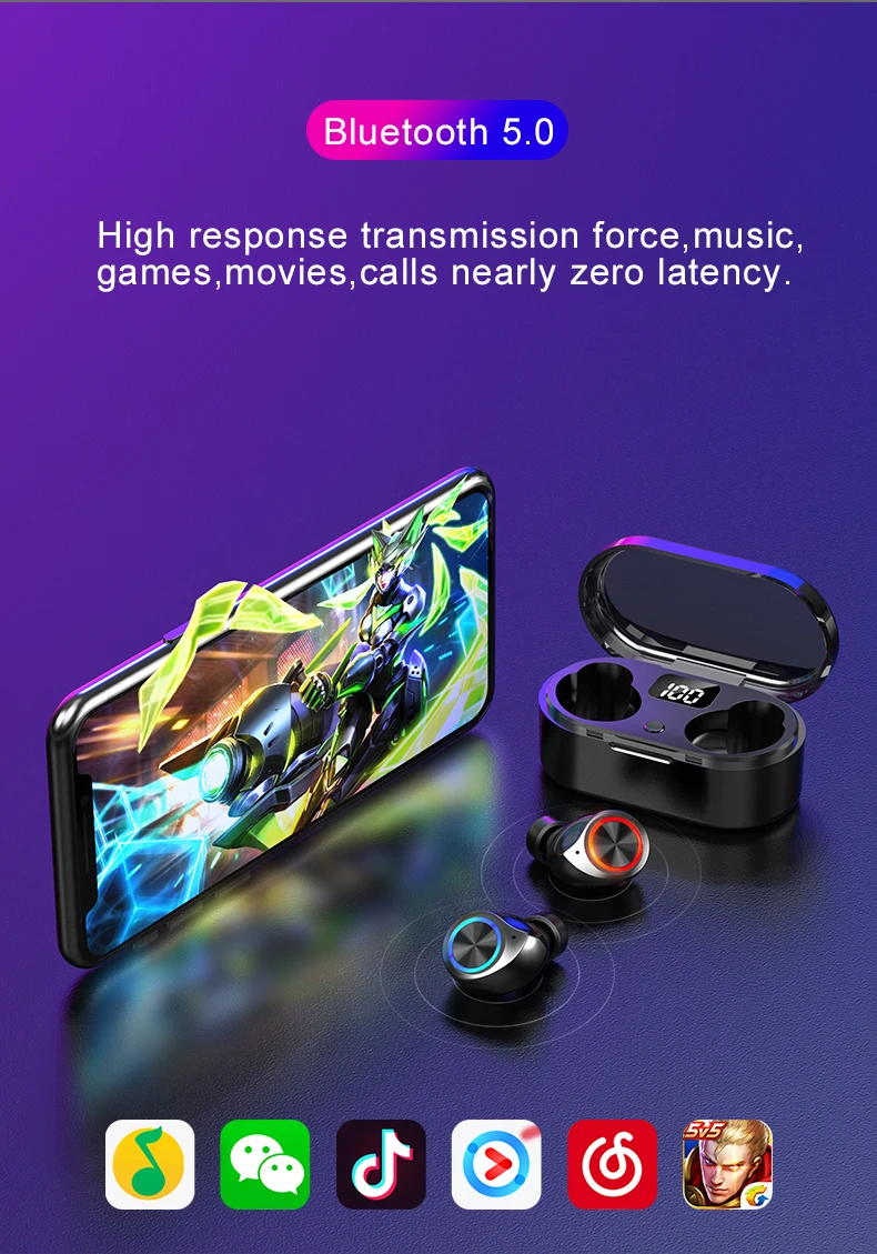 DAG TW80 беспроводные наушники Bluetooth 5,0 наушники бас HiFi Steroe наушники TWS мини наушники с микрофоном+ светодиодный дисплей зарядка