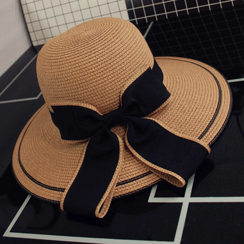 

2022 Bow Woven Hat Women Summer Foldable Sun Hat New Straw Hat Fashion Elegant Versatile Beach Travel Big Edge Sun Hat