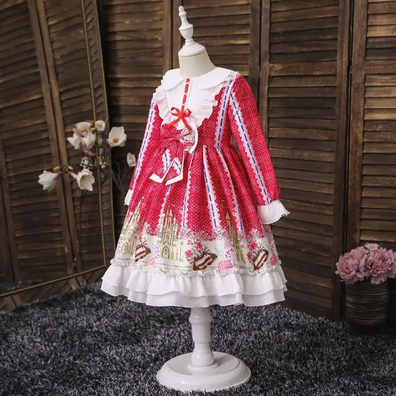 

Japanese Gothic Lolita Dress Girls Vintage Dark Funeral Lolita Dress Women Cute Long Sleeve Dresses For Kids Girl 2-12Y