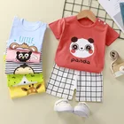 Хлопковая летняя одежда для маленьких детей мягкие шорты костюм футболка отель для мальчиков и девочек с персонажами из мультфильмов для детей Одежда для младенцев дешевые вещи для От 0 до 6 лет