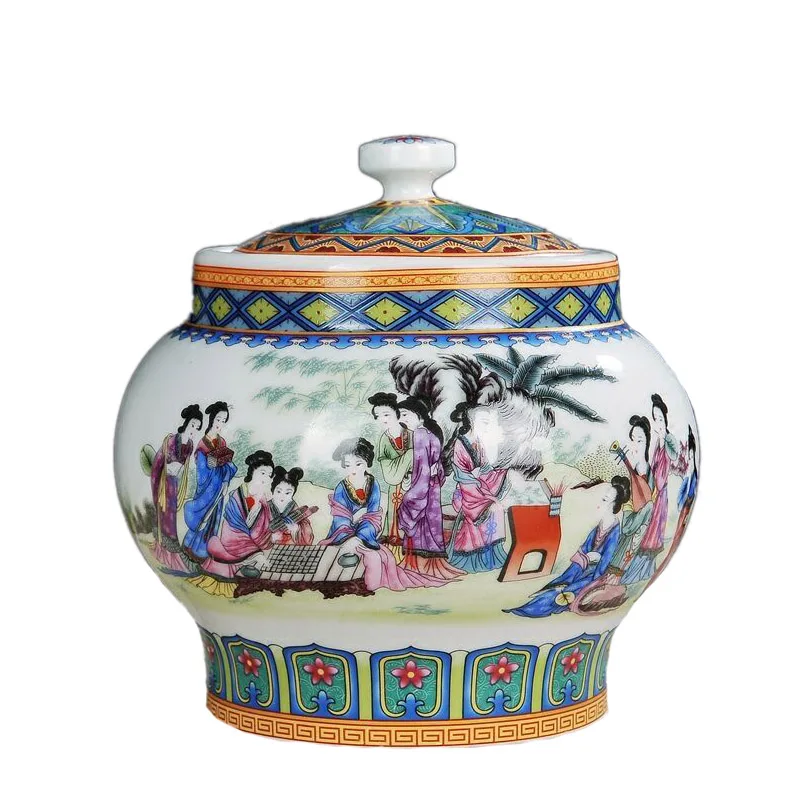 

Colorful Ceramics Tea Canister Figure Pattern Tea Storage Tin Ceramic Canister Coffee Modern And Simple Home Decoration