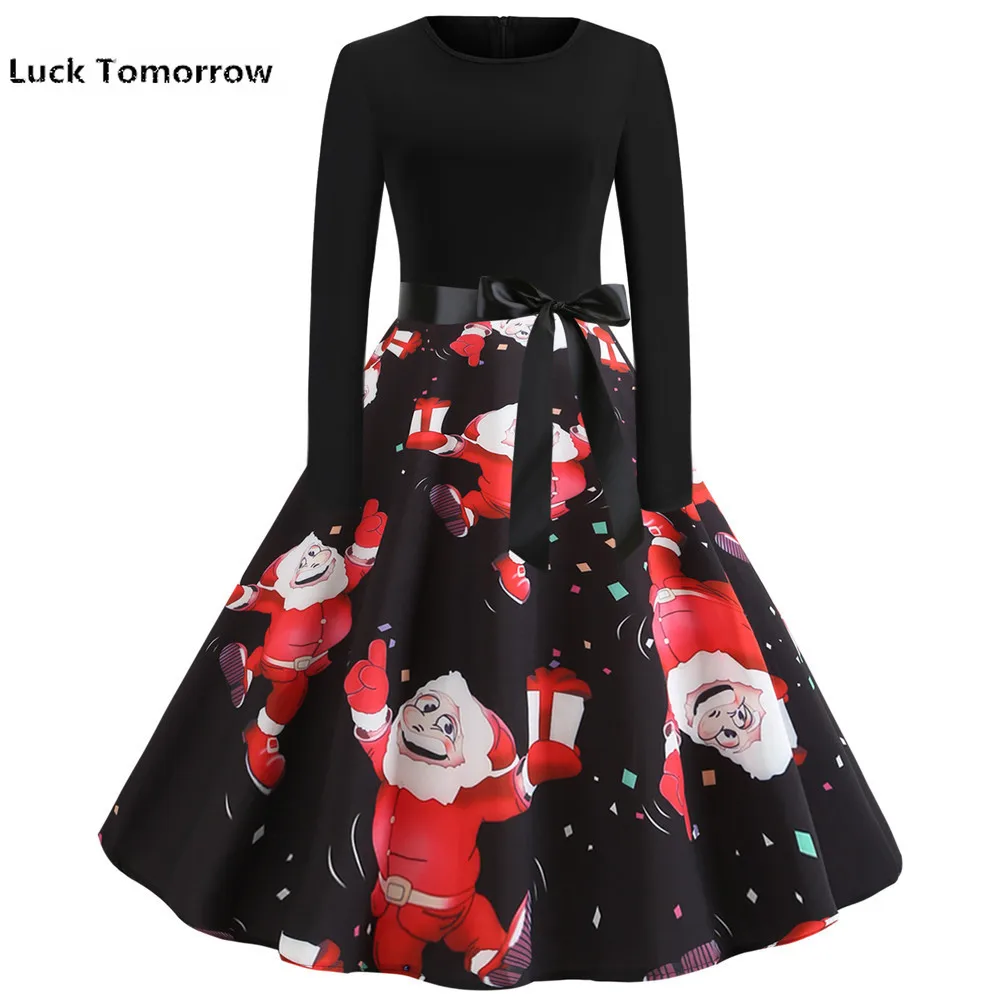 Для женщин элегантные Винтаж красный Рождественский колокольчик платье тонкий
