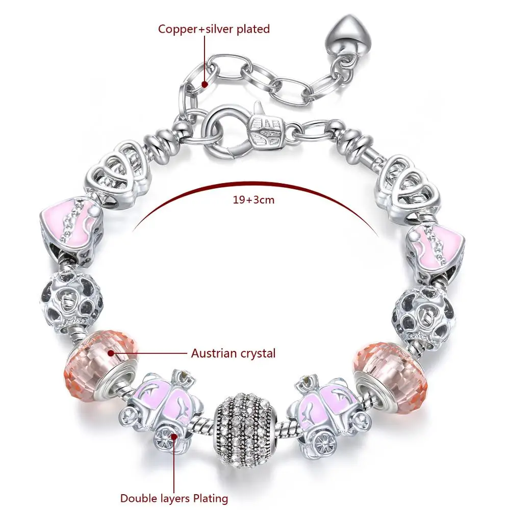 2020 new colorless UV plating bracelet pink crystal pumpkin car spacer beads DIY Pan family style girlfriends girl gift | Украшения и