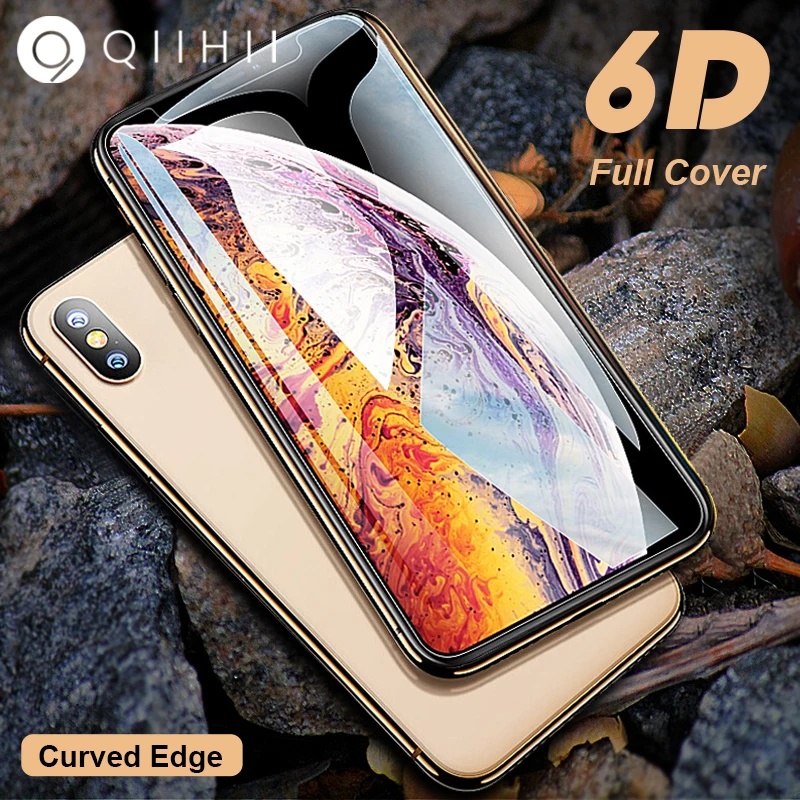 QIIHII 6D протектор экрана для iphone X XR XS макс. закаленное стекло 6 7 8 6S 7plus 8plus защита