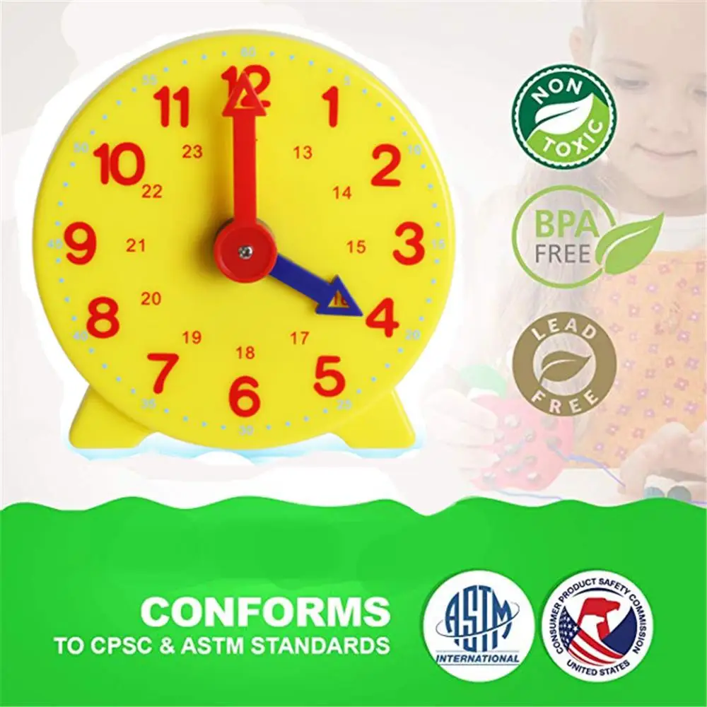 

Montessori Student Learning Clock Time Teacher Gear Clock 4 Inch 12/24 Hour Y4UD